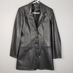 Steve Madden Womens M Faux Leather Trench Coat Black Closet Staple Downtown Girl
